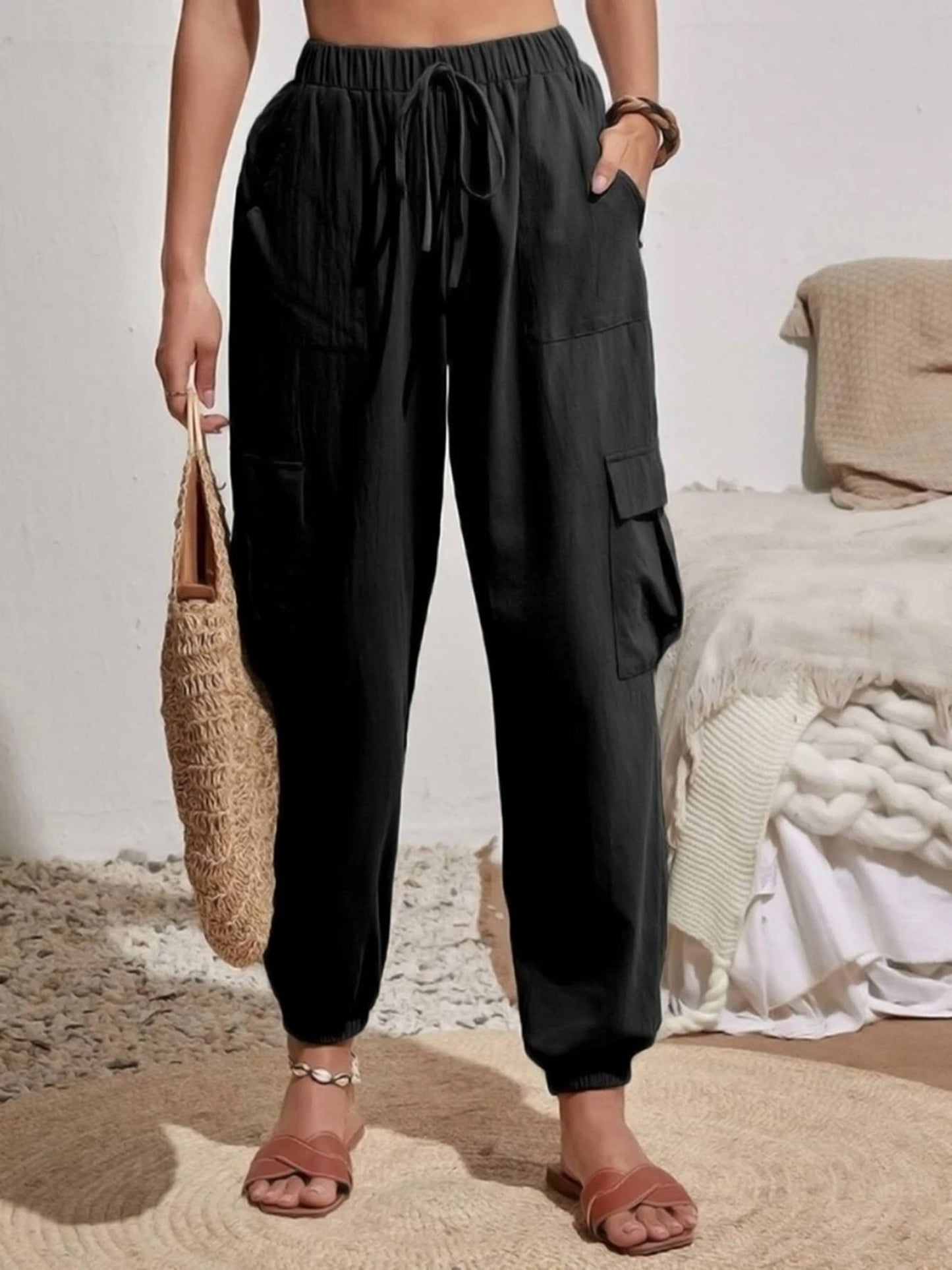 Versatile Solid Color Pocket Casual Work Pants For Women