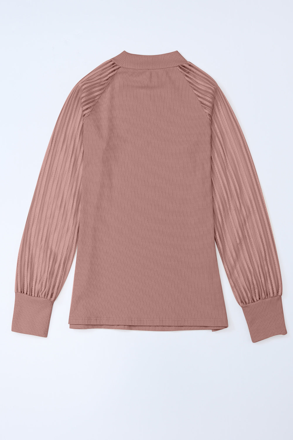 Pink Black Striped Mesh Long Sleeve Crewneck Ribbed Top