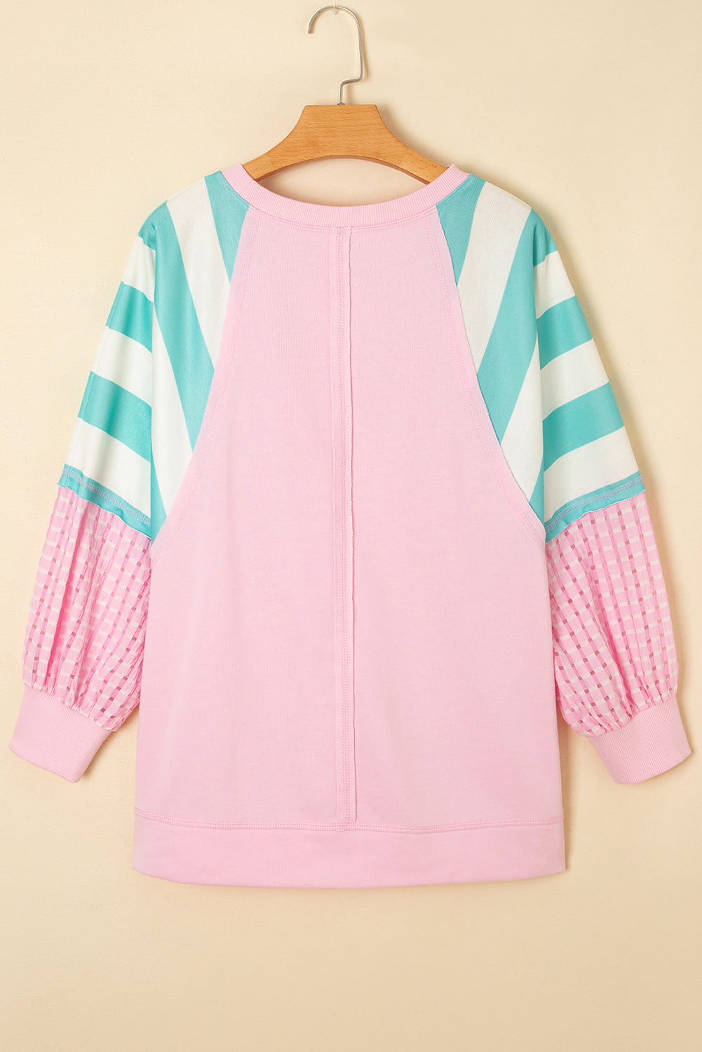 Bonbon Striped Colorblock Patchwork Raglan Pullover Top with Slits
