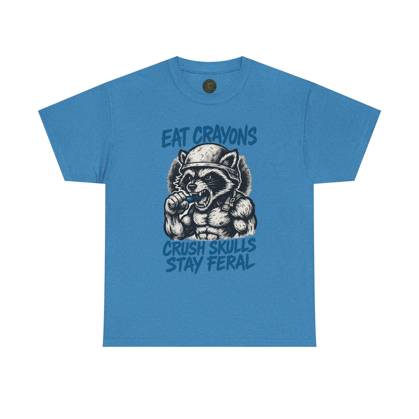 Eat Crayons Crush Skulls Stay Feral Military Raccoon Shirt – Gildan 5000