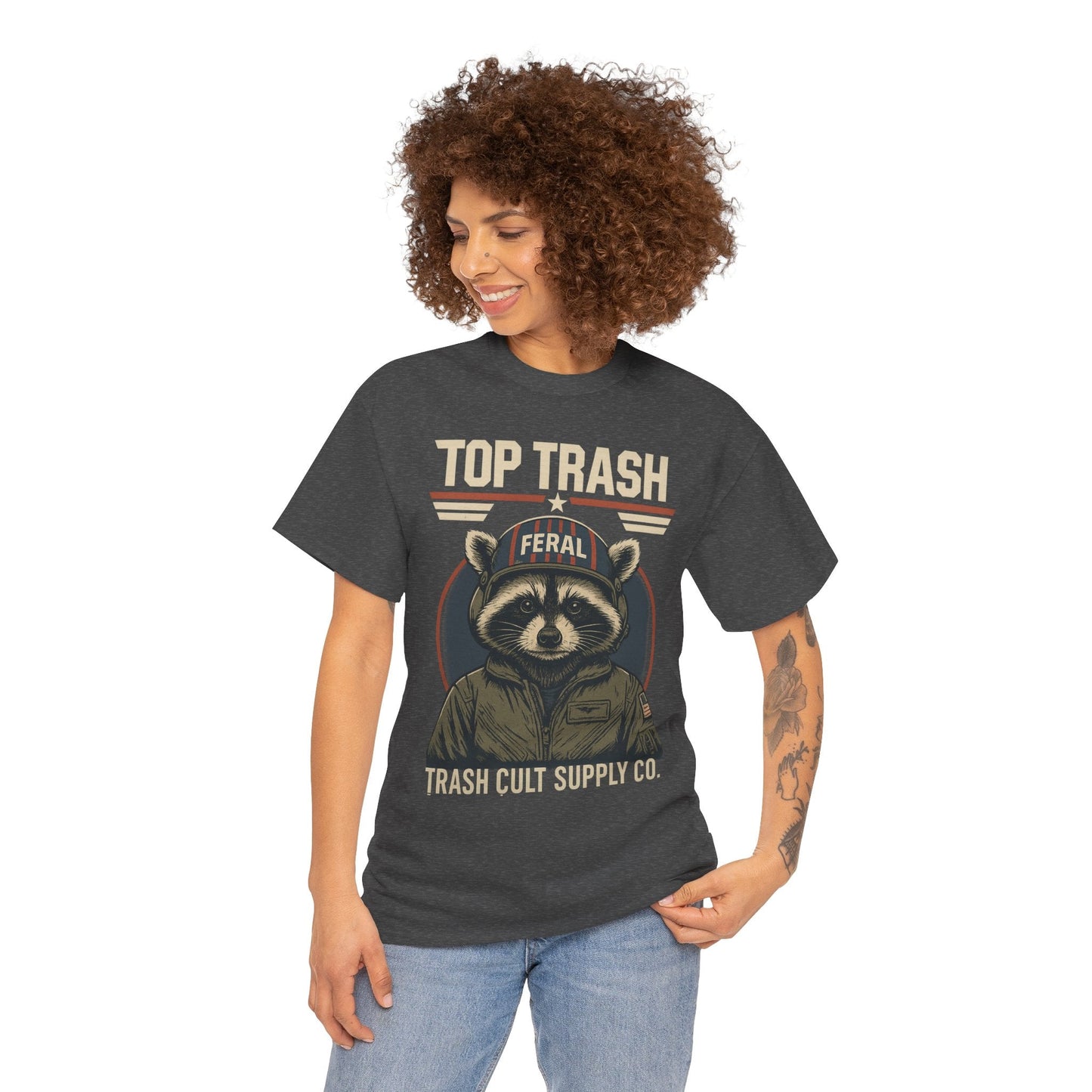 Feral Top Trash Raccoon Pilot Shirt – Trash Cult Supply Co. Parody Tee