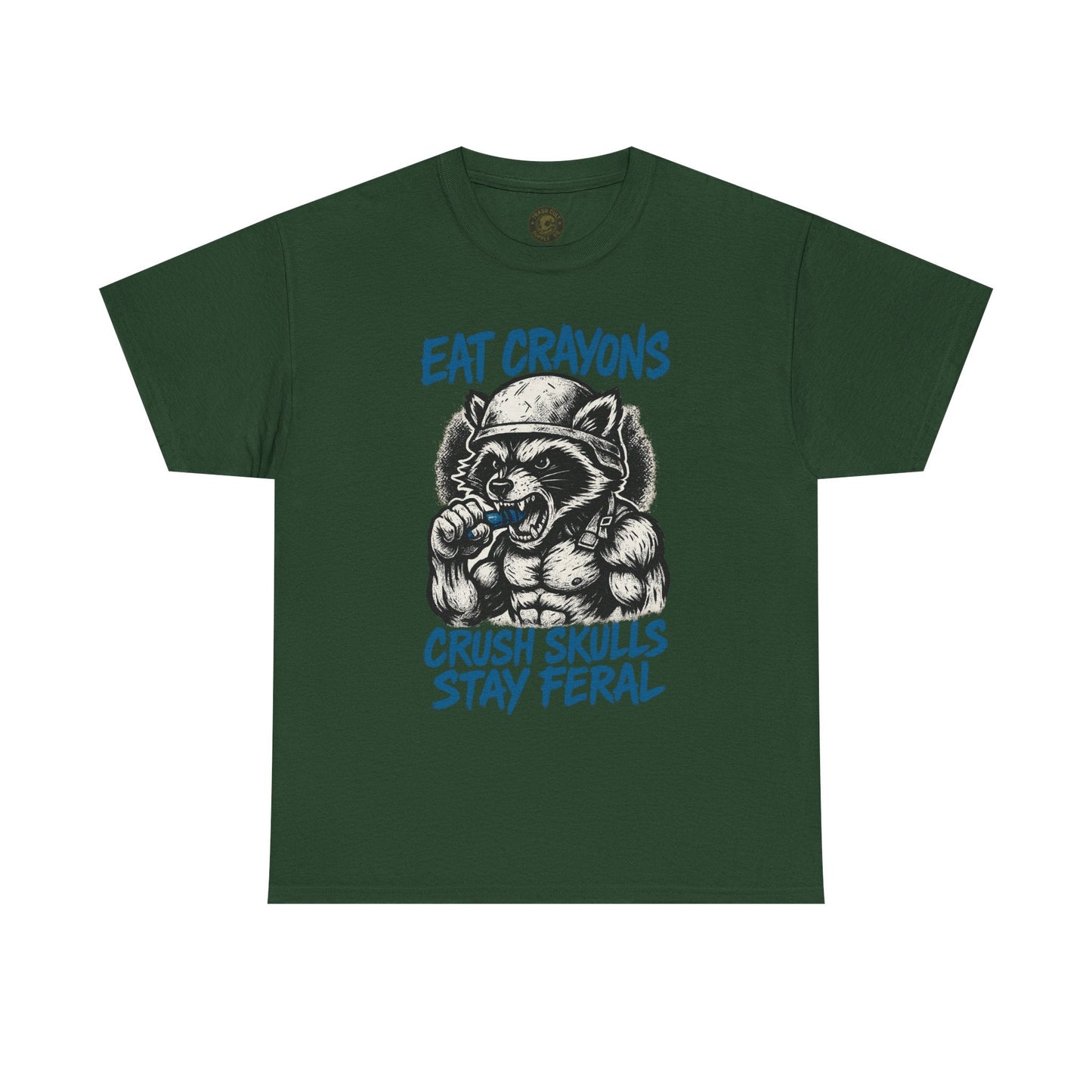 Eat Crayons Crush Skulls Stay Feral Military Raccoon Shirt – Gildan 5000