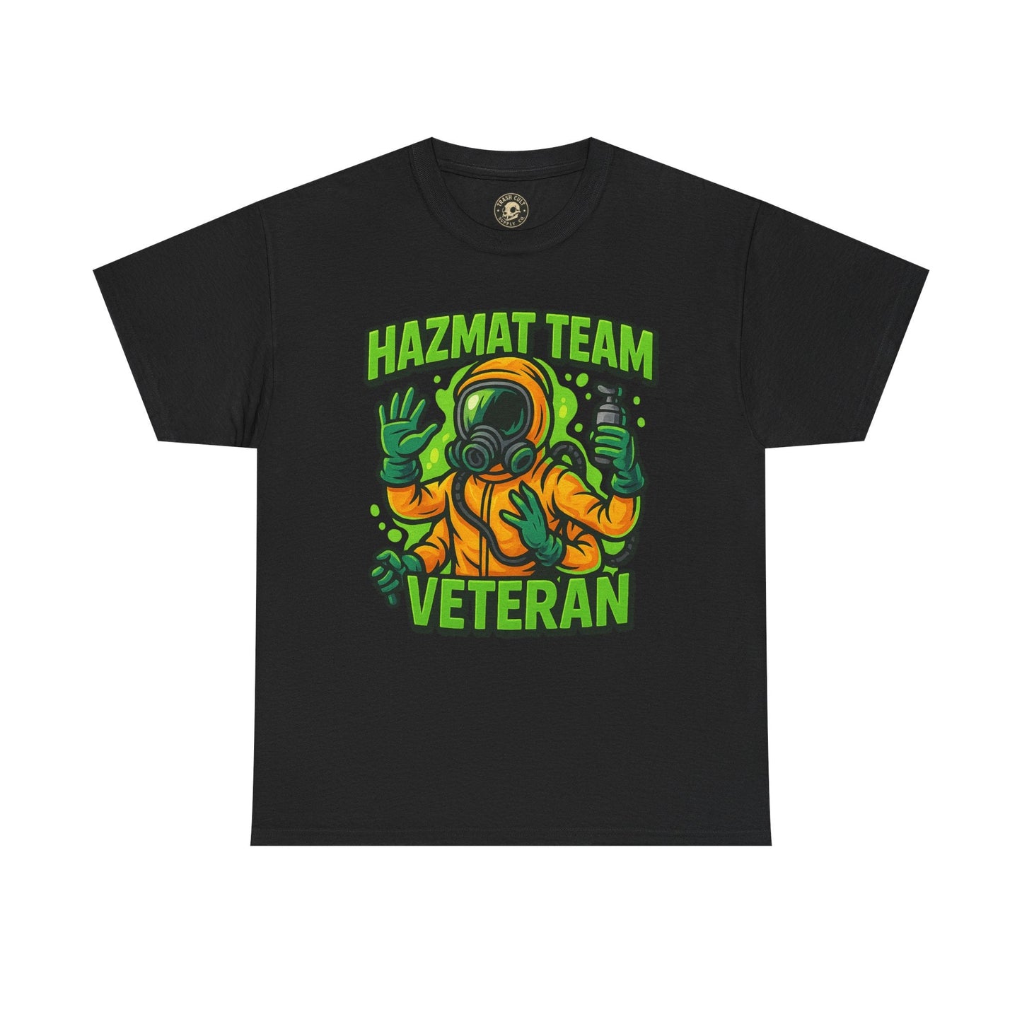 Hazmat Team Veteran T-Shirt – Neon New School Biohazard Graphic Tee | Gildan 5000 Sci-Fi Cotton Shirt