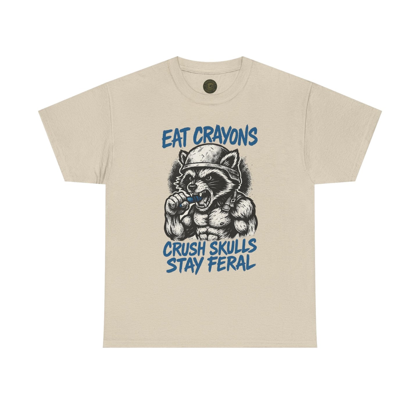 Eat Crayons Crush Skulls Stay Feral Military Raccoon Shirt – Gildan 5000