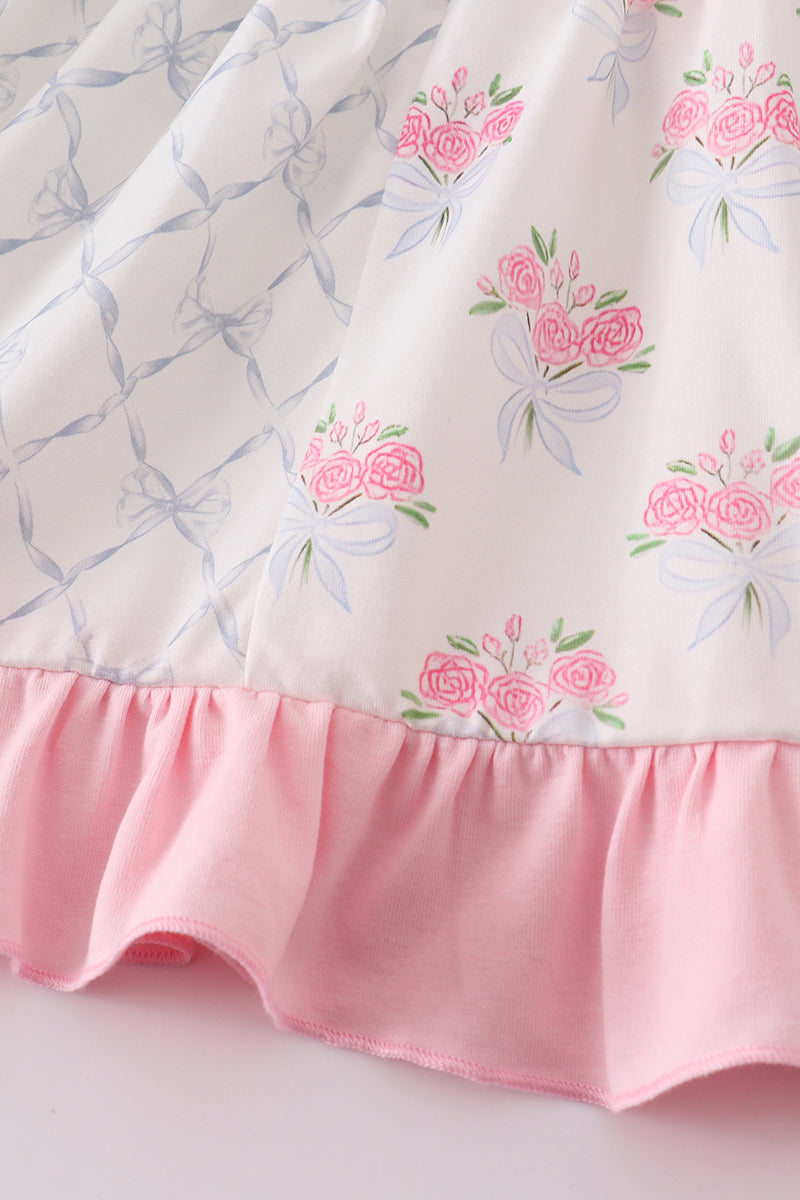 Pink floral bow tie print girl set