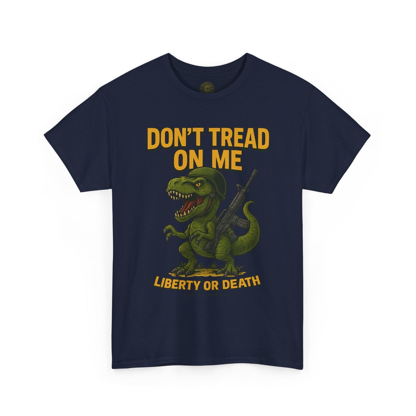 Don’t Tread On Me T-Rex T-Shirt – Liberty or Death Graphic | Trash Cult Supply Co. | Gildan 5000 Heavy Cotton
