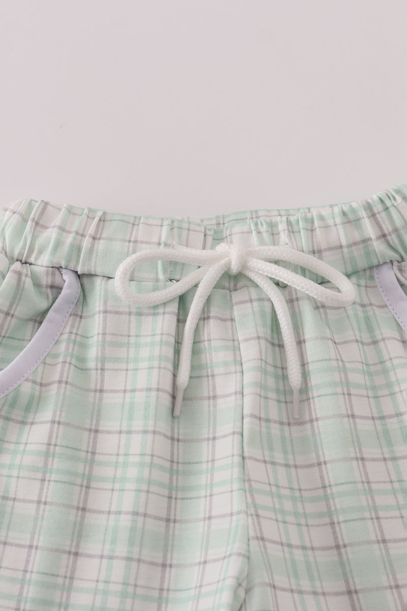 Green plaid sea shell starfish french knot shorts est