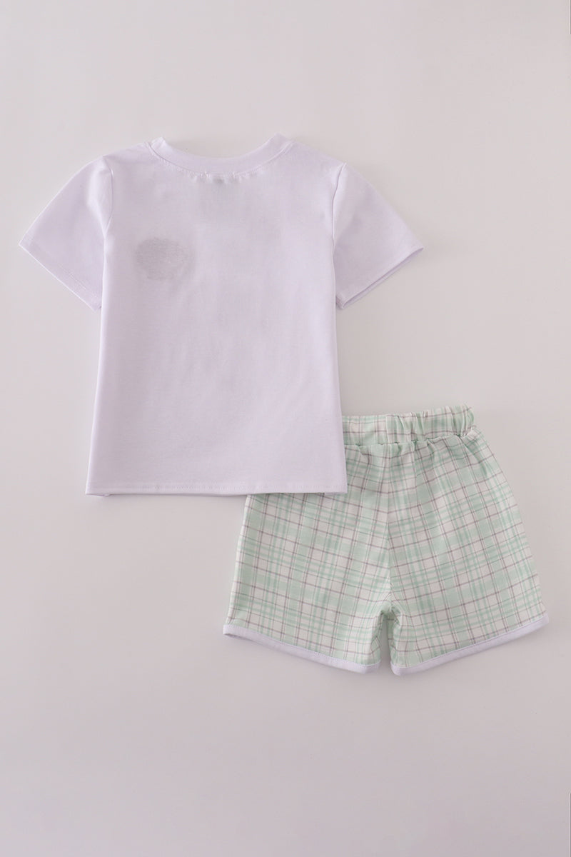 Green plaid sea shell starfish french knot shorts est
