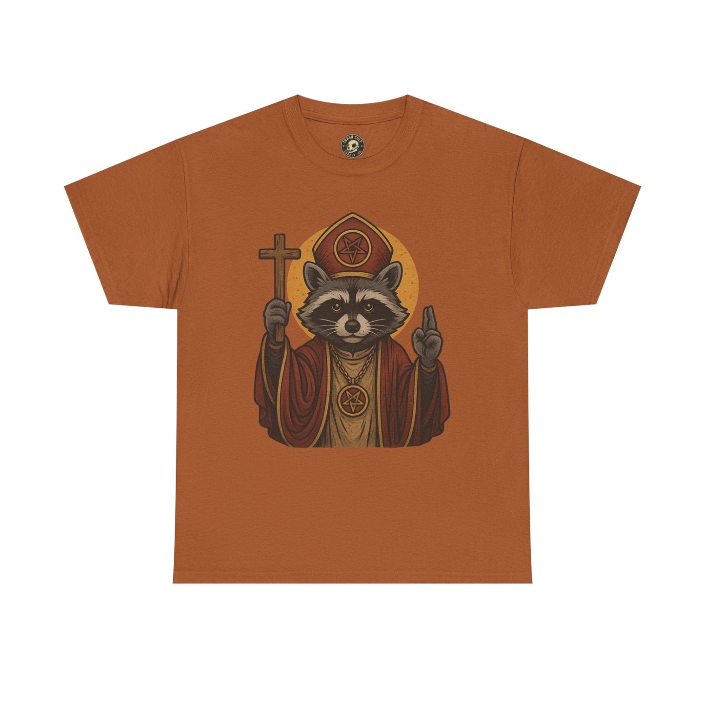 Holy Raccoon Pope Shirt – Funny Cult Priest Graphic Tee – Gildan 5000 Unisex