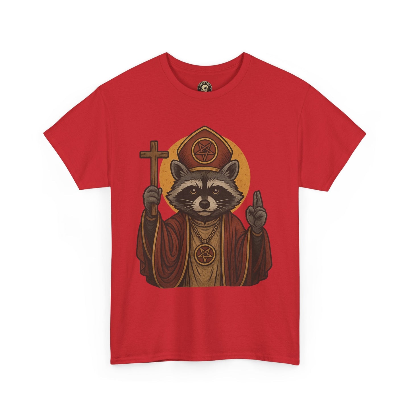 Holy Raccoon Pope Shirt – Funny Cult Priest Graphic Tee – Gildan 5000 Unisex