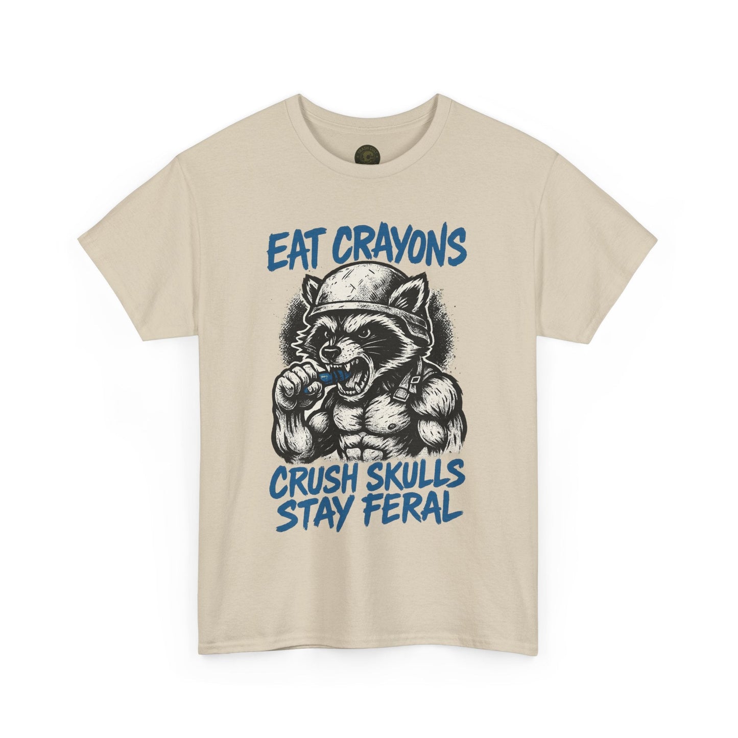 Eat Crayons Crush Skulls Stay Feral Military Raccoon Shirt – Gildan 5000