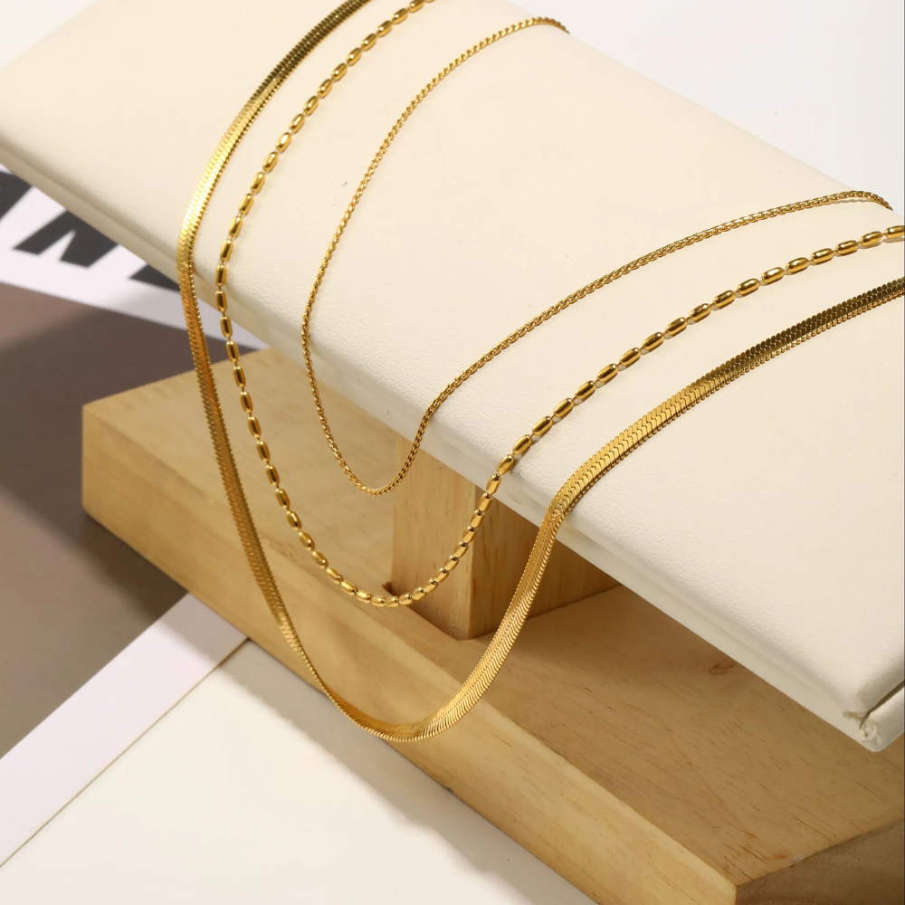 Golden Layers Triple Necklace -Waterproof Stainless Steel