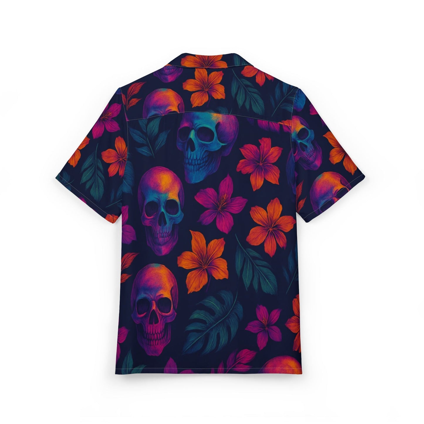Vibrant Skull Floral Hawaiian Shirt, Beachwear, Summer Party Top, Casual Unisex Button-Down, Festival Shirt, Vacation Outfit
