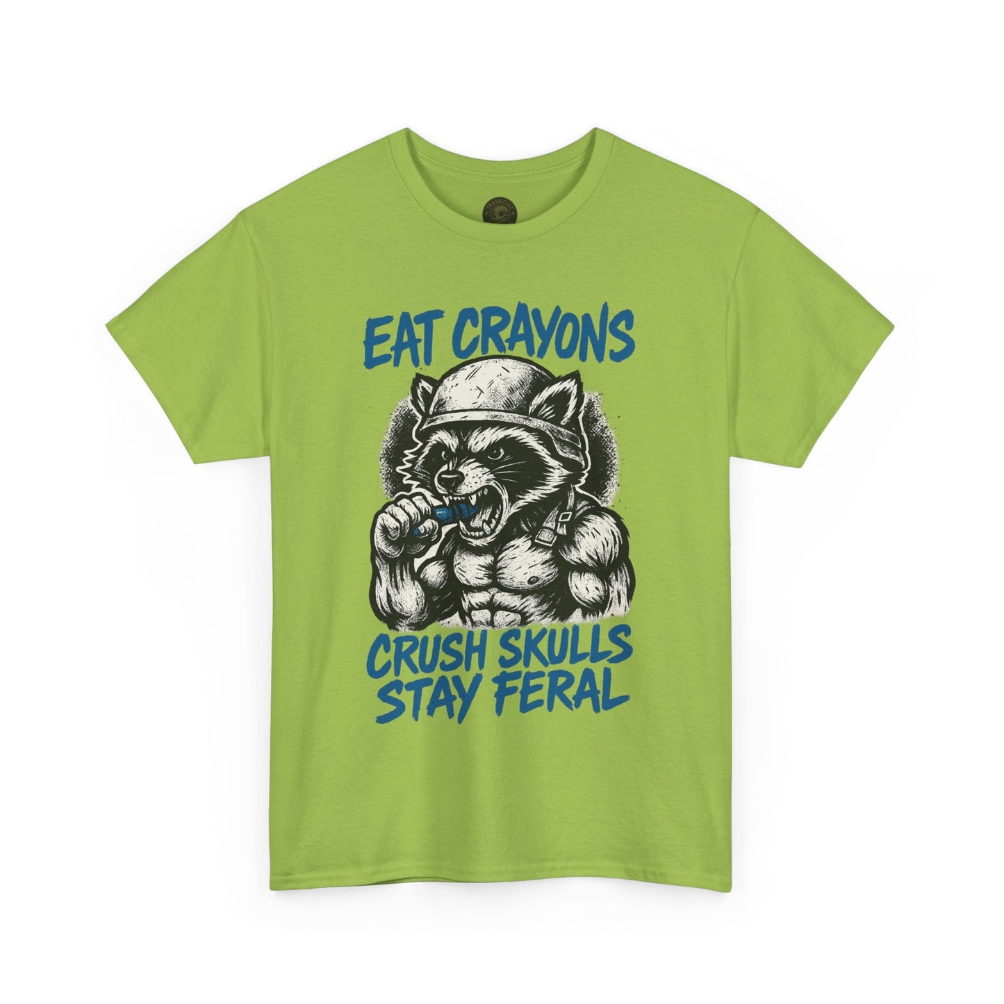 Eat Crayons Crush Skulls Stay Feral Military Raccoon Shirt – Gildan 5000