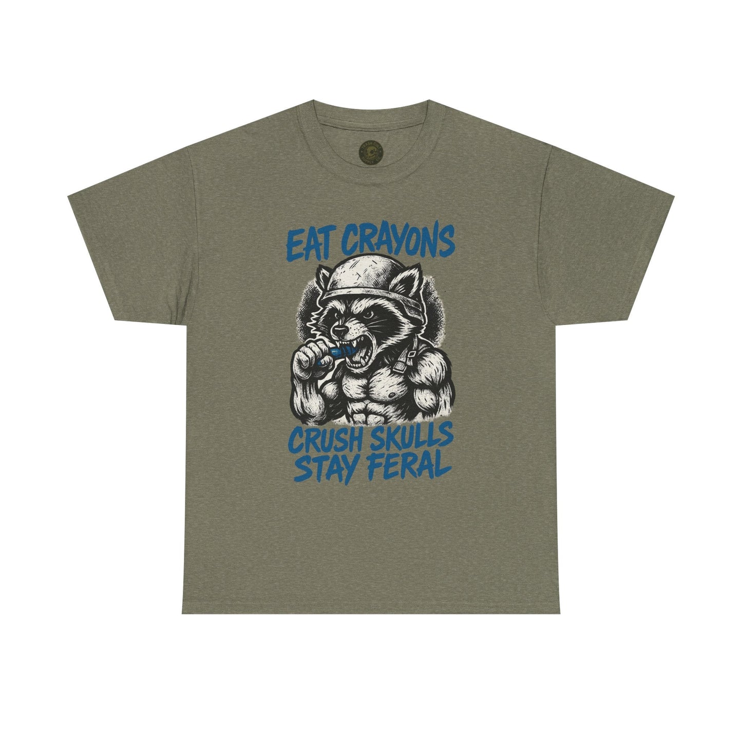 Eat Crayons Crush Skulls Stay Feral Military Raccoon Shirt – Gildan 5000