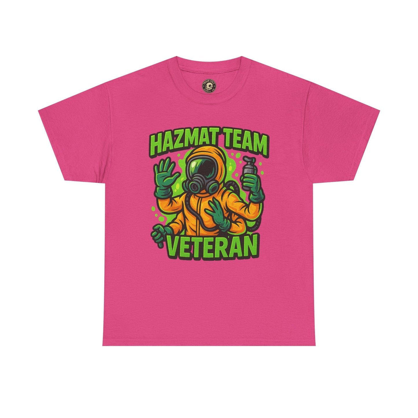 Hazmat Team Veteran T-Shirt – Neon New School Biohazard Graphic Tee | Gildan 5000 Sci-Fi Cotton Shirt