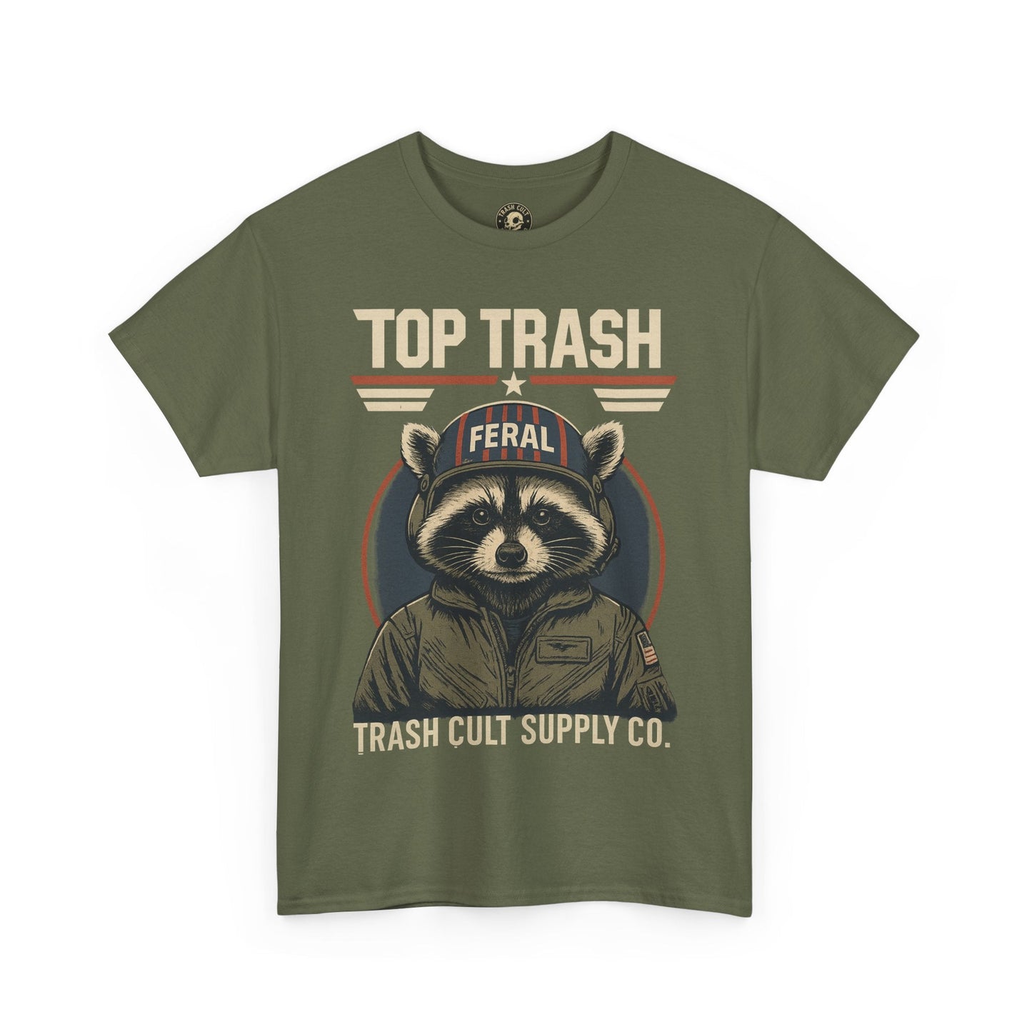 Feral Top Trash Raccoon Pilot Shirt – Trash Cult Supply Co. Parody Tee