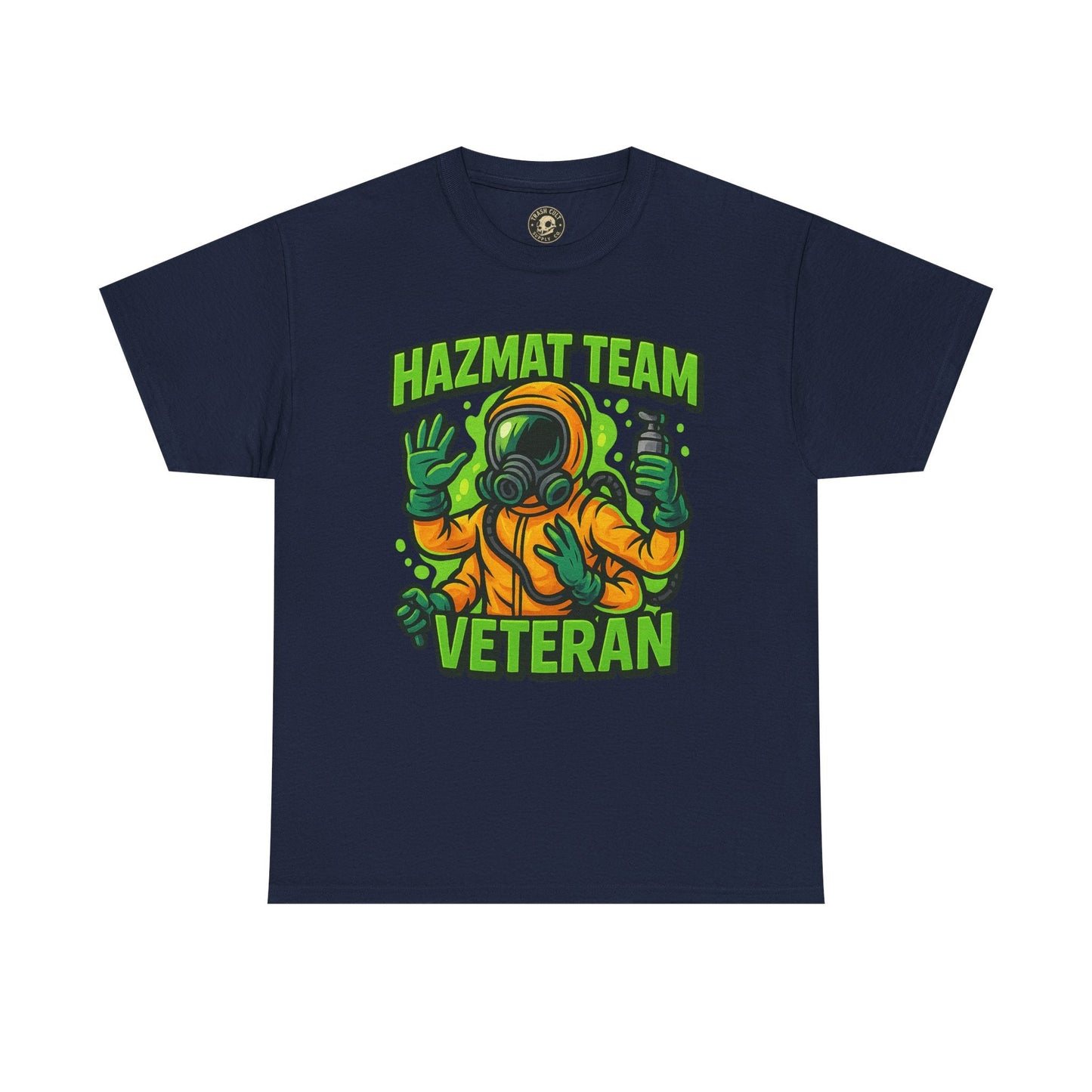 Hazmat Team Veteran T-Shirt – Neon New School Biohazard Graphic Tee | Gildan 5000 Sci-Fi Cotton Shirt