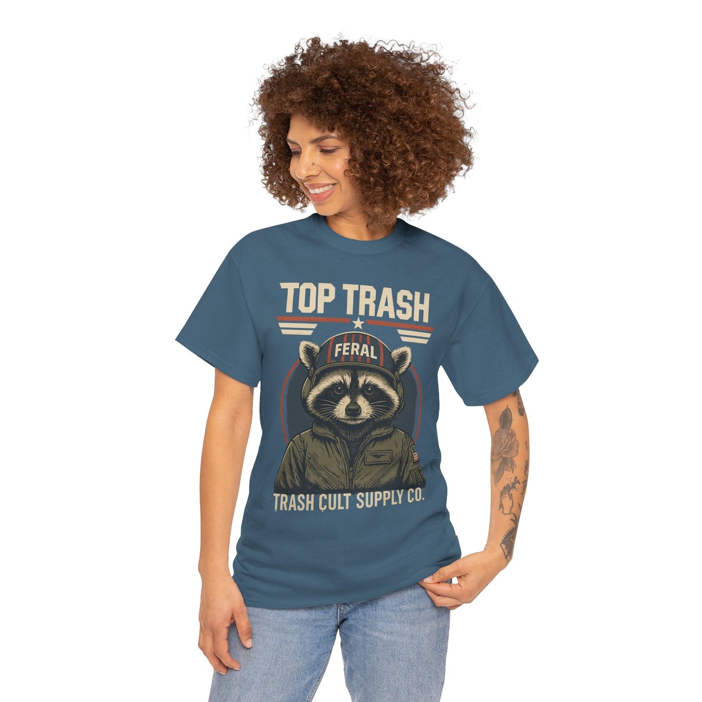 Feral Top Trash Raccoon Pilot Shirt – Trash Cult Supply Co. Parody Tee
