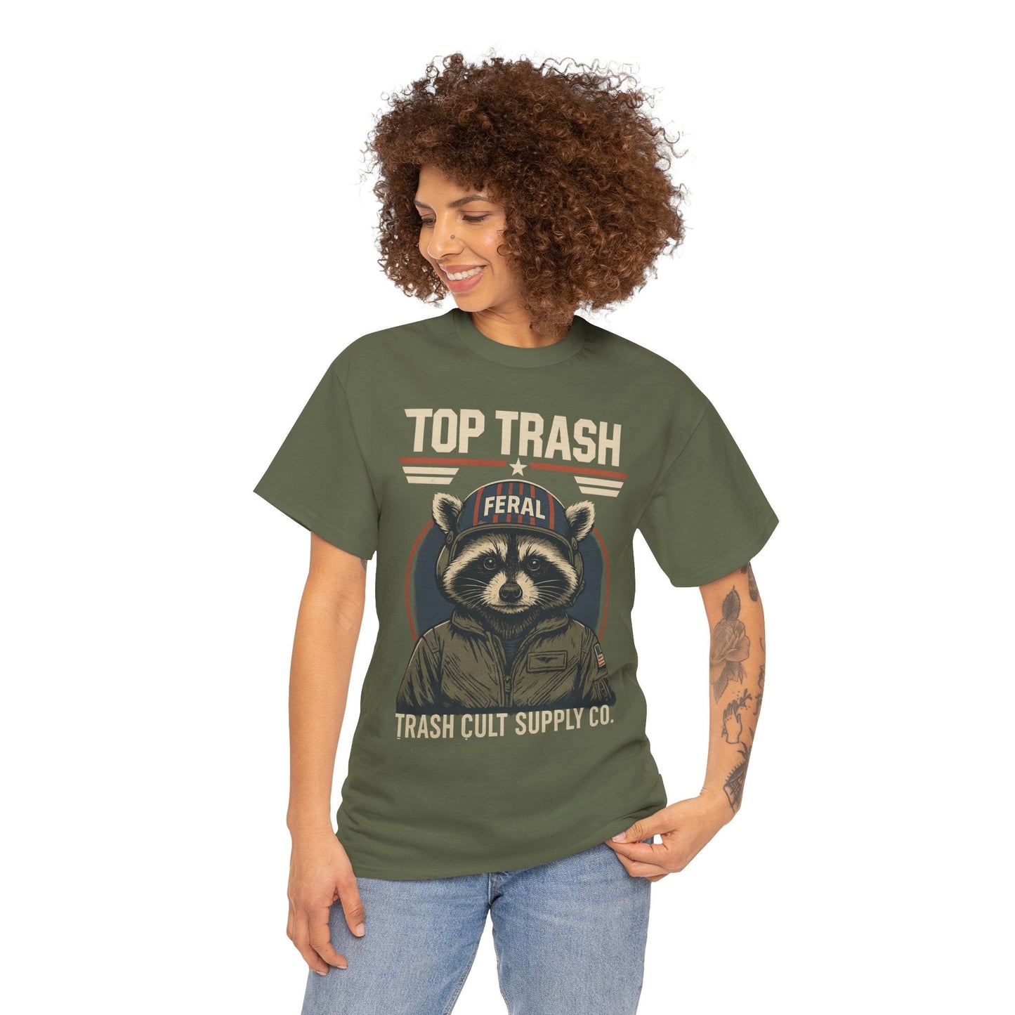 Feral Top Trash Raccoon Pilot Shirt – Trash Cult Supply Co. Parody Tee