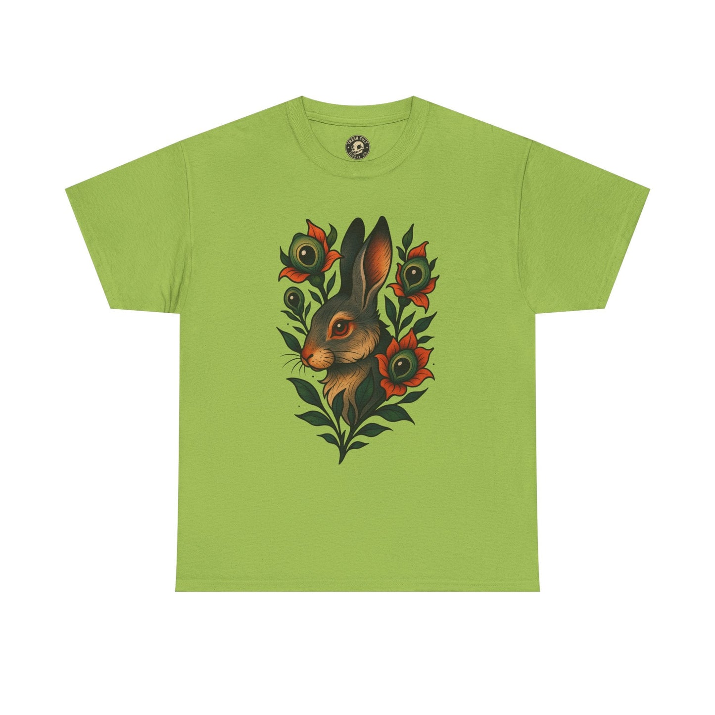 Whimsical Rabbit Floral Tee, Nature Lover Gift, Casual Wear, Eco-Friendly Fashion, Unique Graphic T-Shirt, Year-Round Style
