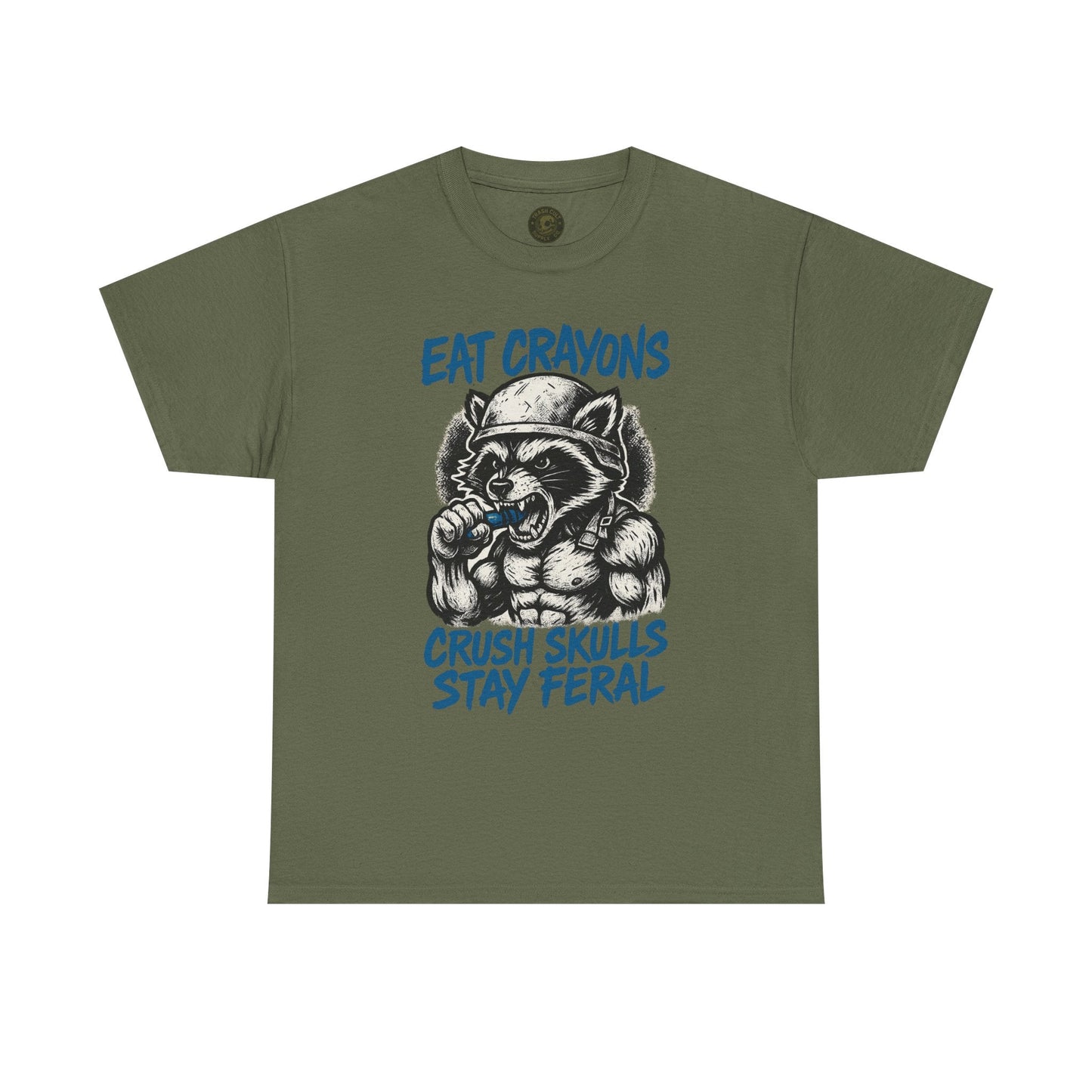 Eat Crayons Crush Skulls Stay Feral Military Raccoon Shirt – Gildan 5000