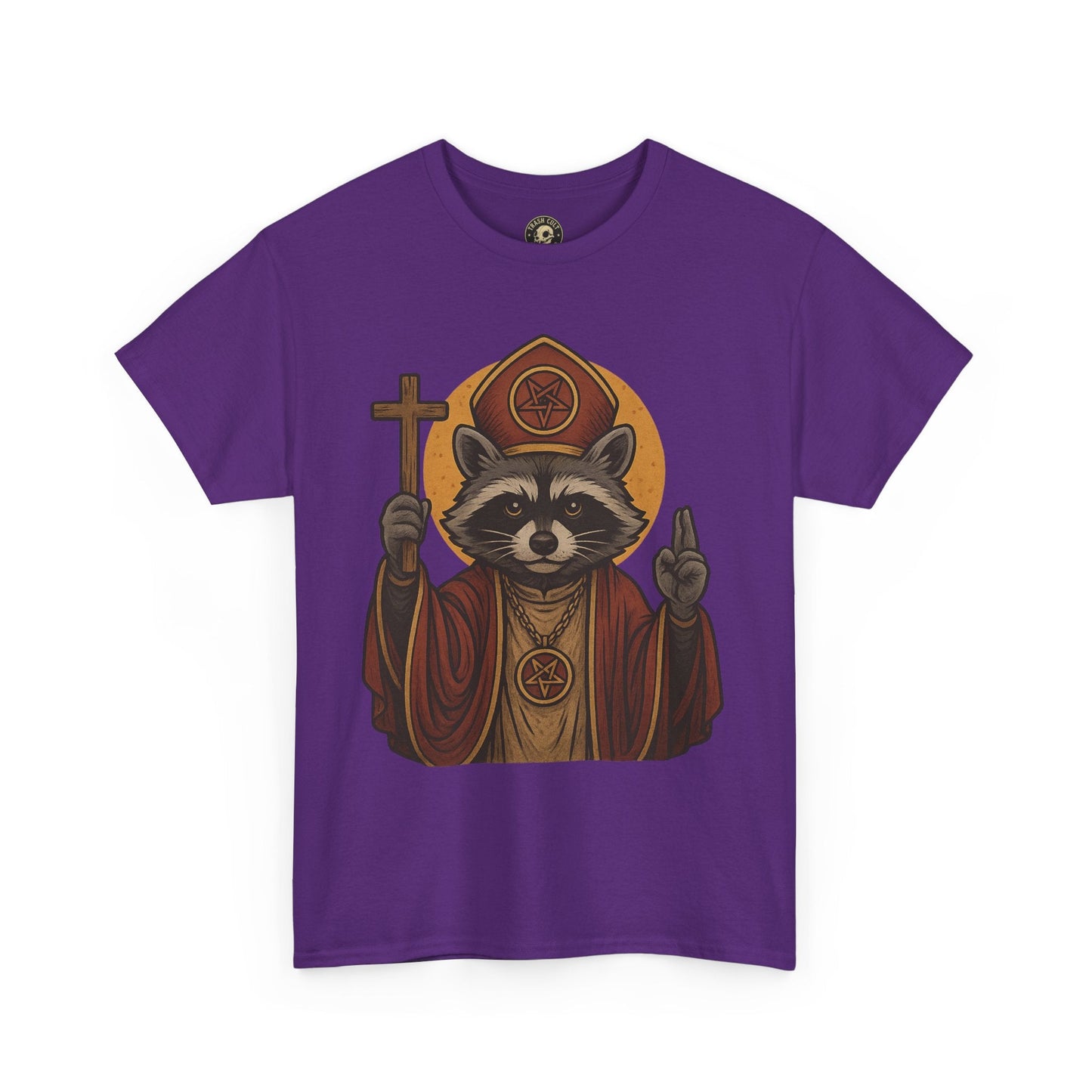 Holy Raccoon Pope Shirt – Funny Cult Priest Graphic Tee – Gildan 5000 Unisex
