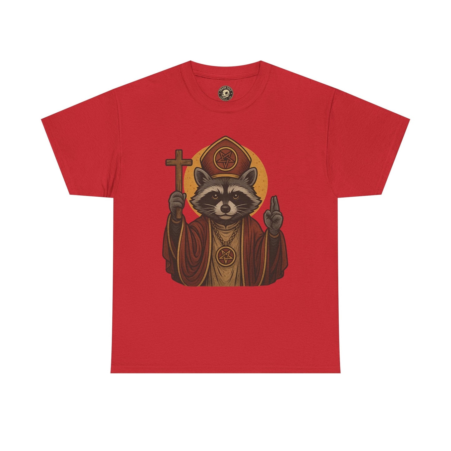 Holy Raccoon Pope Shirt – Funny Cult Priest Graphic Tee – Gildan 5000 Unisex