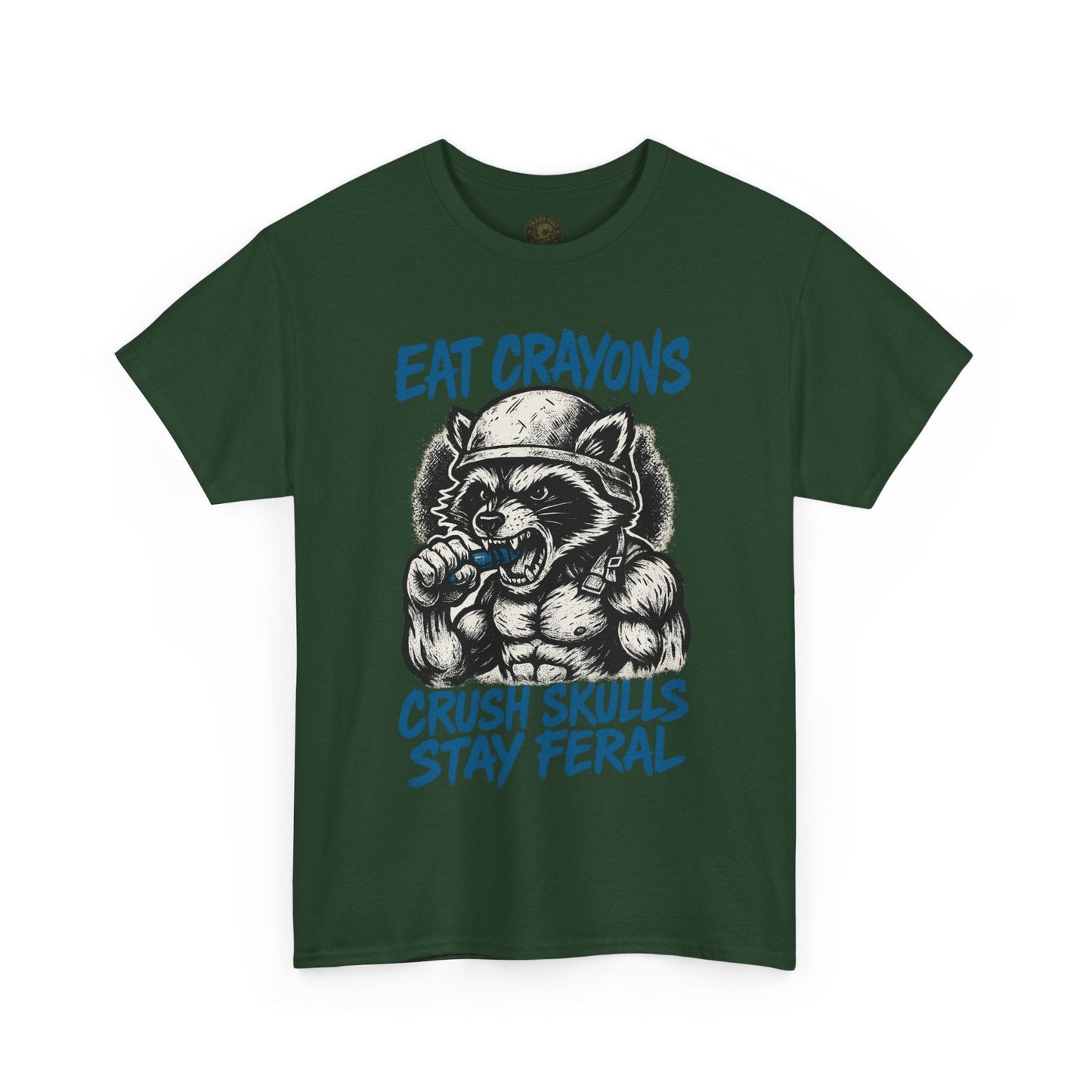 Eat Crayons Crush Skulls Stay Feral Military Raccoon Shirt – Gildan 5000