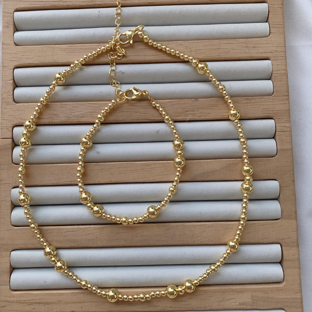 Gold Beaded Necklace 14K Gold Plated