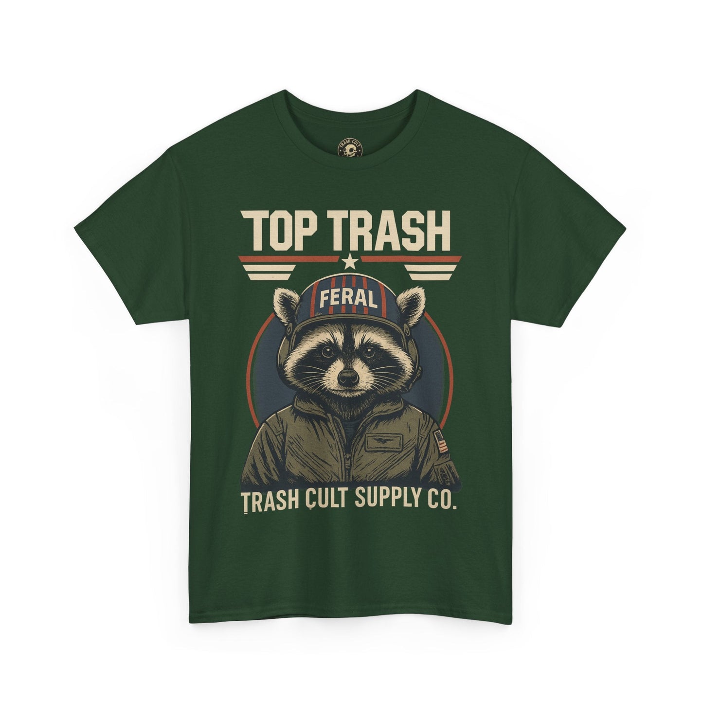 Feral Top Trash Raccoon Pilot Shirt – Trash Cult Supply Co. Parody Tee