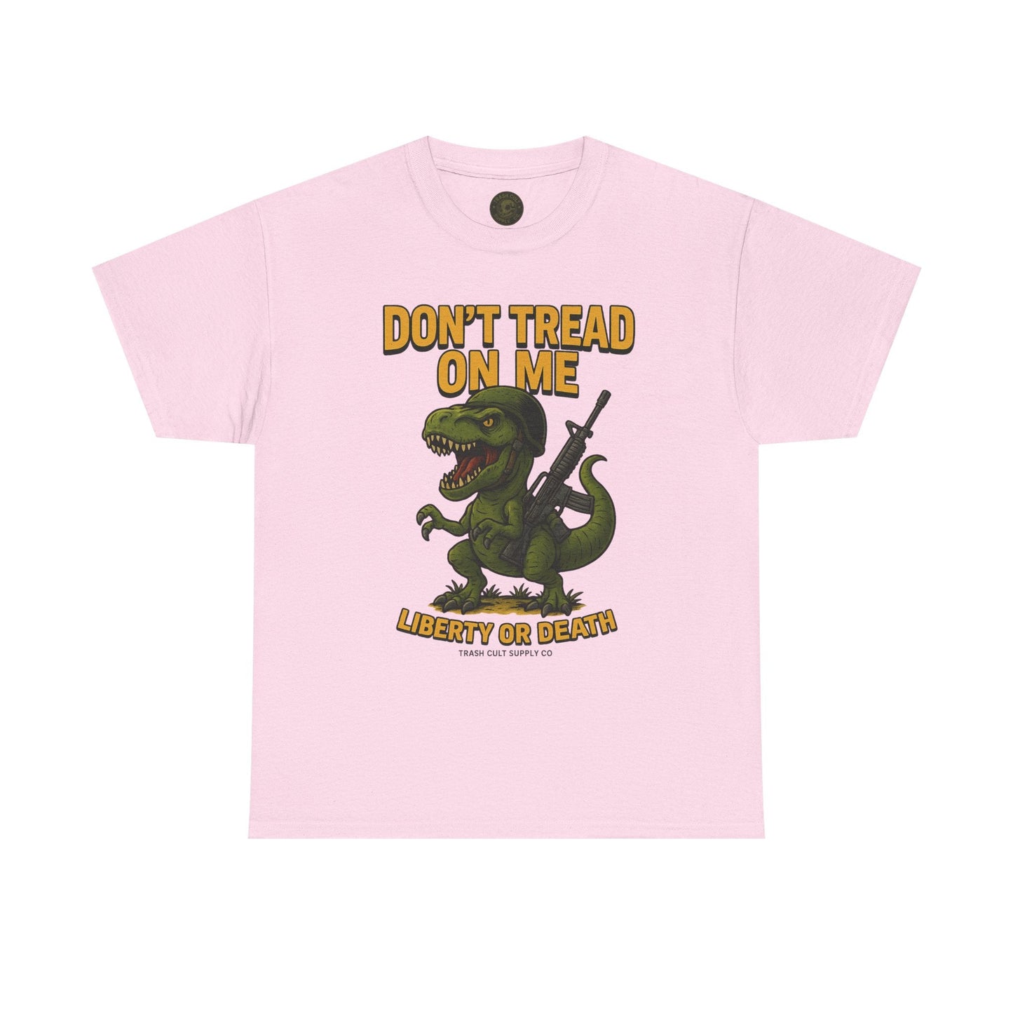 Don’t Tread On Me T-Rex T-Shirt – Liberty or Death Graphic | Trash Cult Supply Co. | Gildan 5000 Heavy Cotton