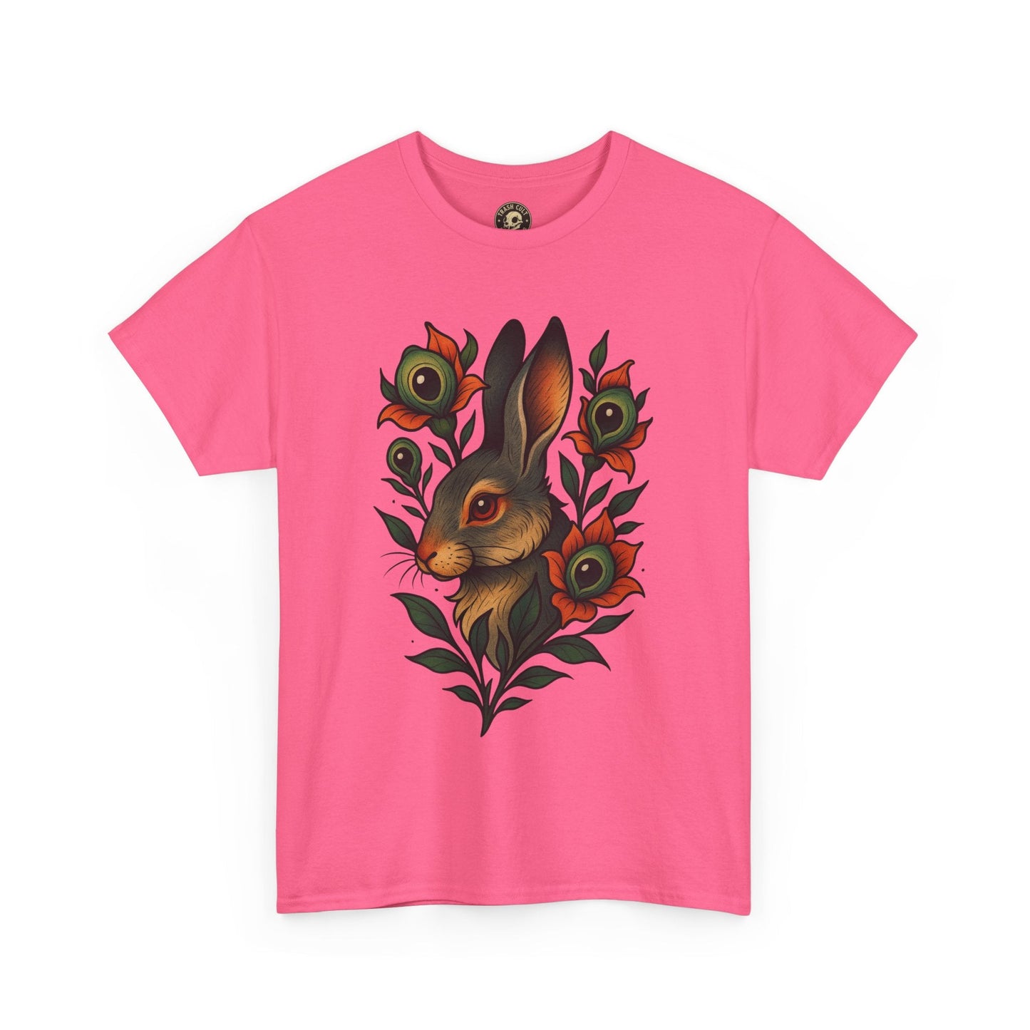 Whimsical Rabbit Floral Tee, Nature Lover Gift, Casual Wear, Eco-Friendly Fashion, Unique Graphic T-Shirt, Year-Round Style