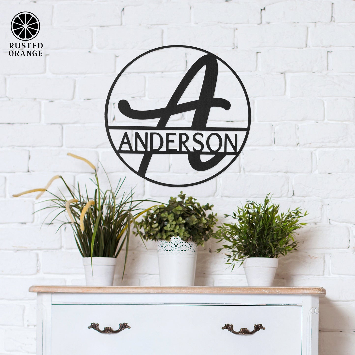 Fullerton Circle Monogram - 2 Sizes - Metal Personalized Last Name with Monogram Sign