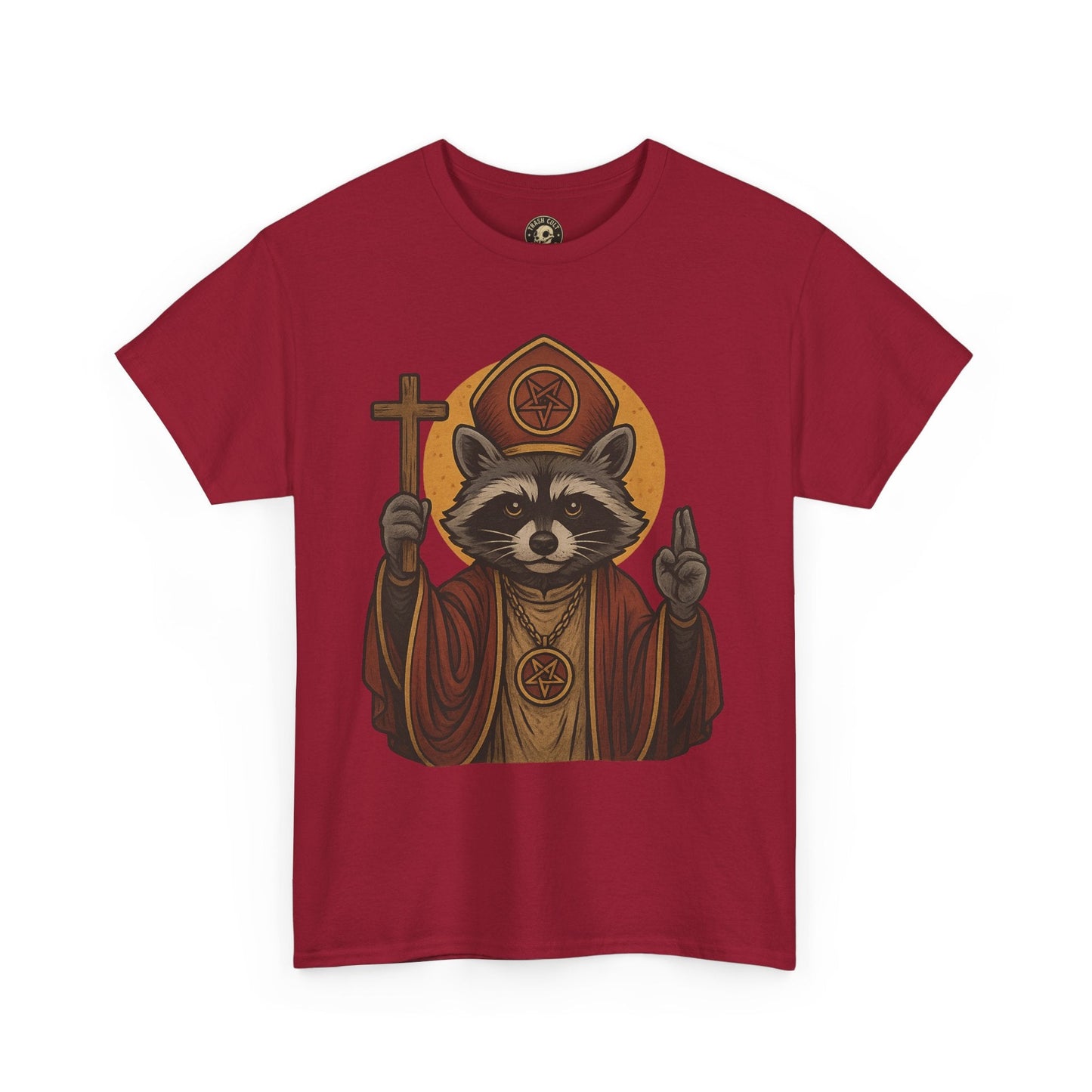 Holy Raccoon Pope Shirt – Funny Cult Priest Graphic Tee – Gildan 5000 Unisex