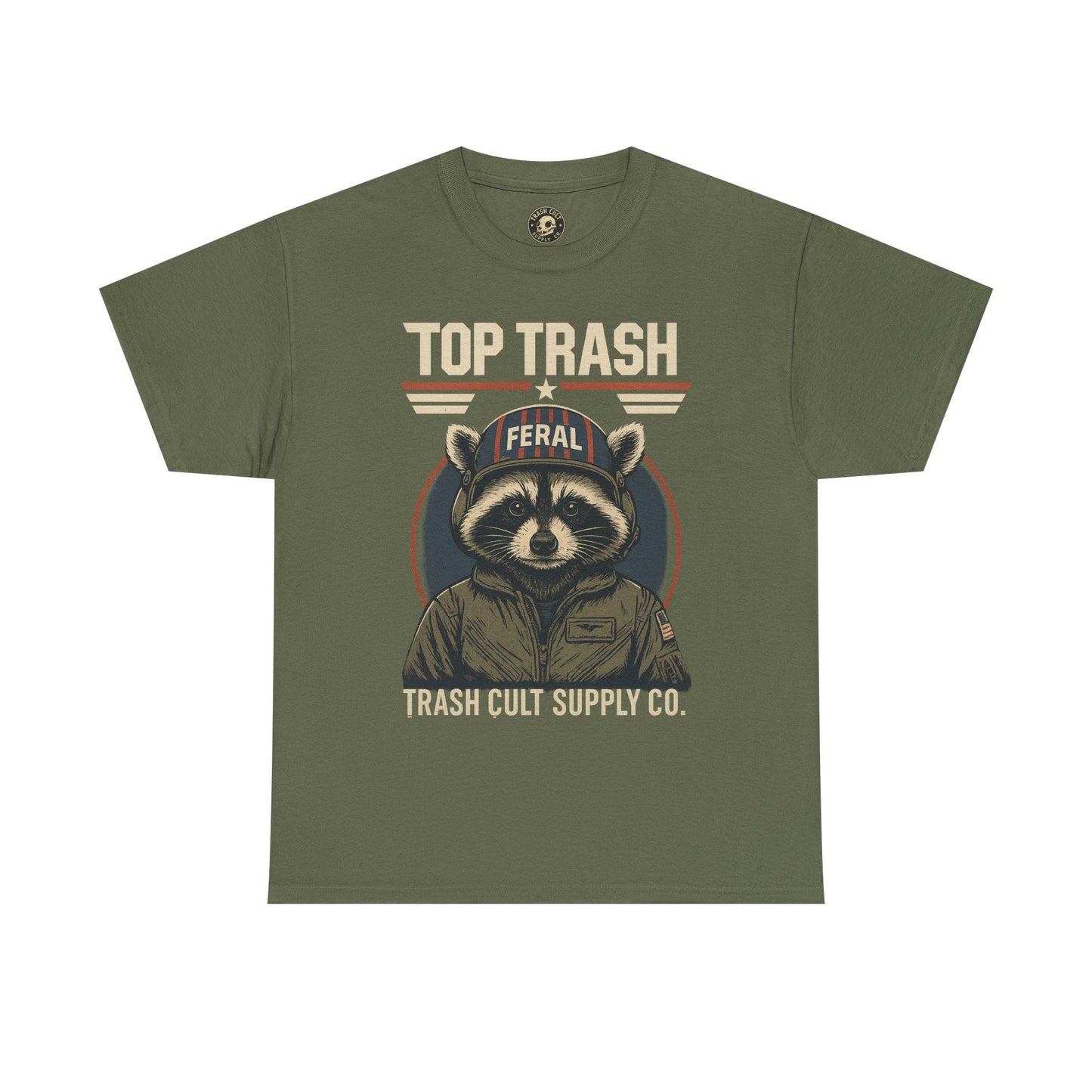 Feral Top Trash Raccoon Pilot Shirt – Trash Cult Supply Co. Parody Tee