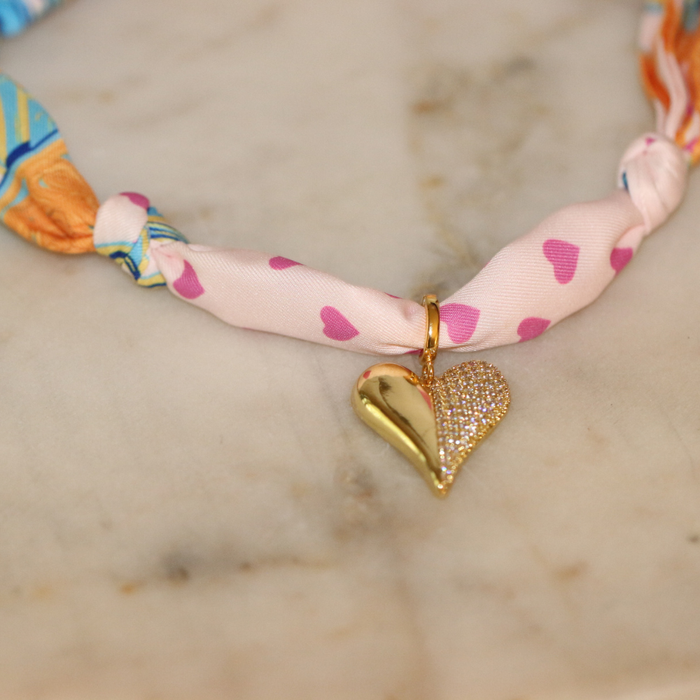 Forever Tied Scarf Necklace - Heart Pendant Charm