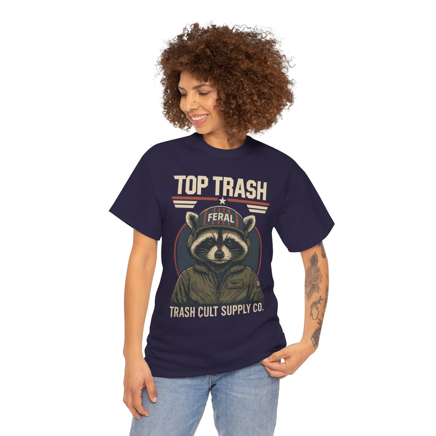 Feral Top Trash Raccoon Pilot Shirt – Trash Cult Supply Co. Parody Tee
