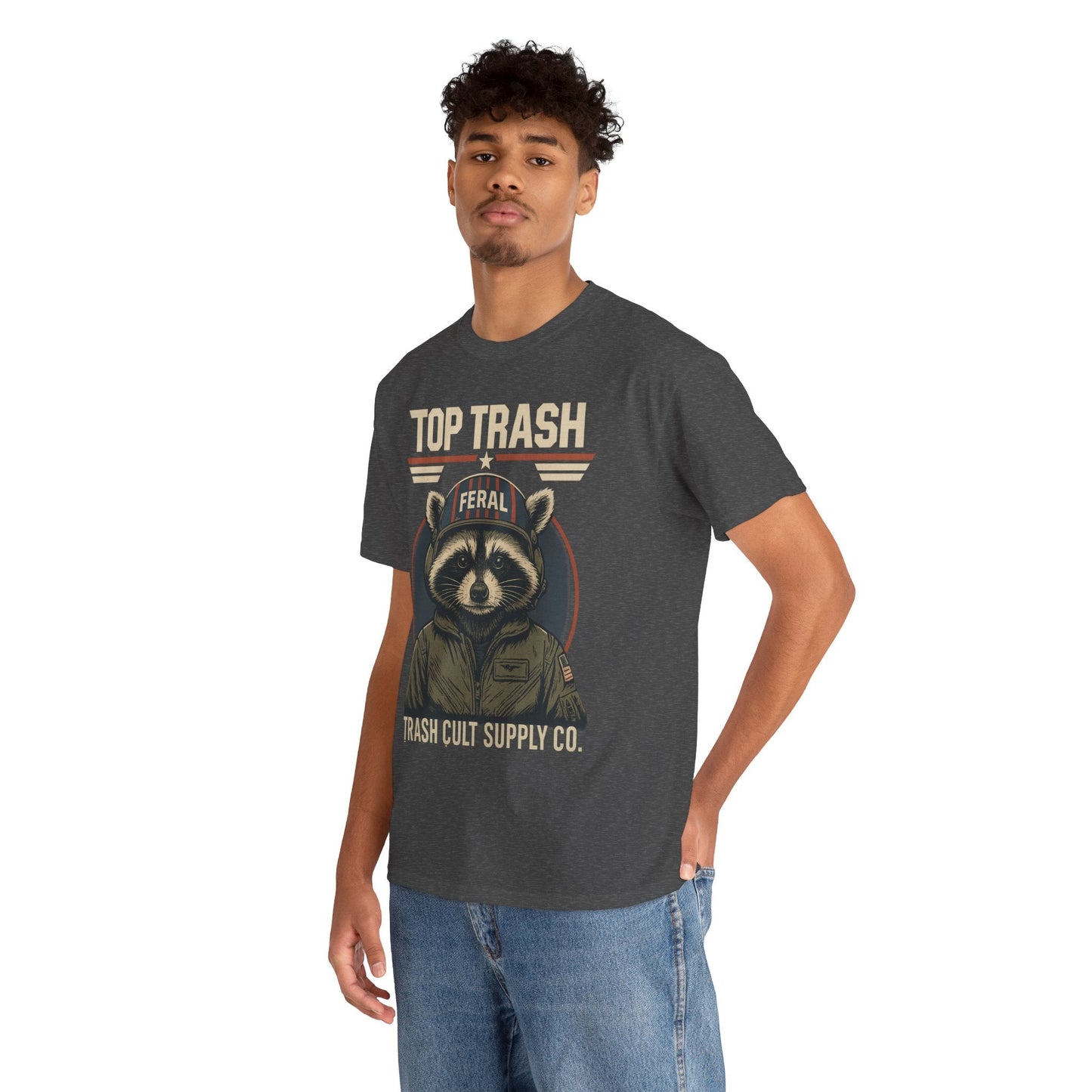 Feral Top Trash Raccoon Pilot Shirt – Trash Cult Supply Co. Parody Tee