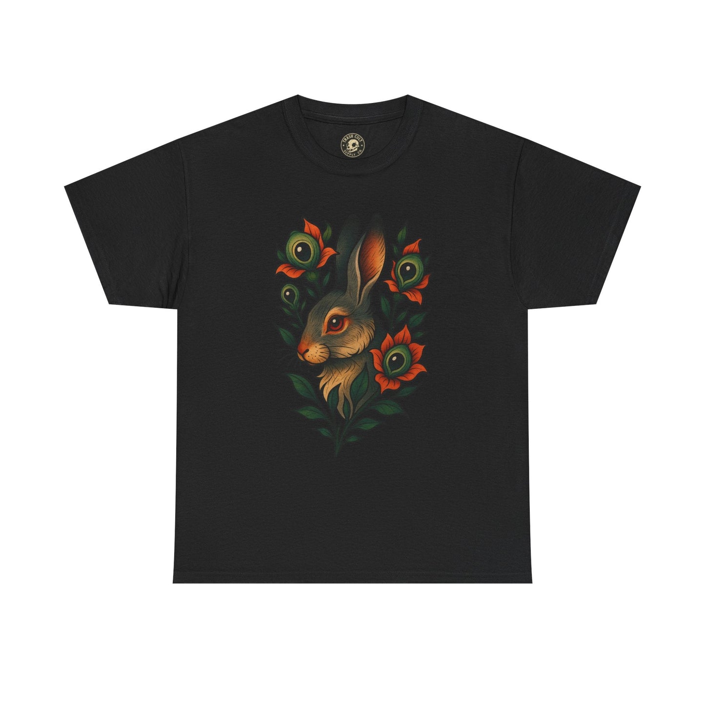 Whimsical Rabbit Floral Tee, Nature Lover Gift, Casual Wear, Eco-Friendly Fashion, Unique Graphic T-Shirt, Year-Round Style