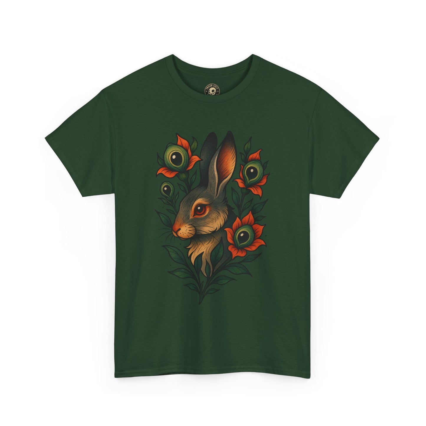 Whimsical Rabbit Floral Tee, Nature Lover Gift, Casual Wear, Eco-Friendly Fashion, Unique Graphic T-Shirt, Year-Round Style