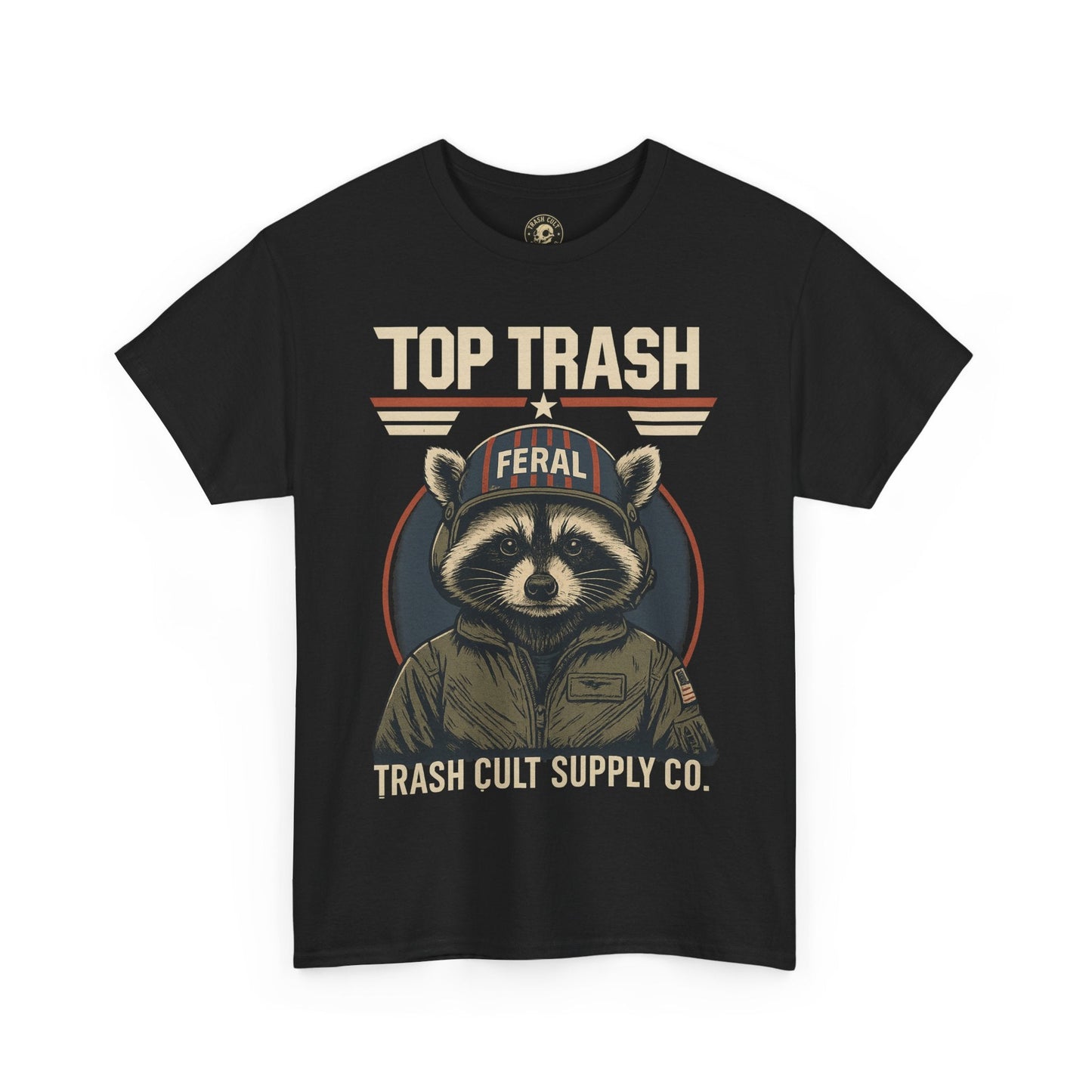 Feral Top Trash Raccoon Pilot Shirt – Trash Cult Supply Co. Parody Tee
