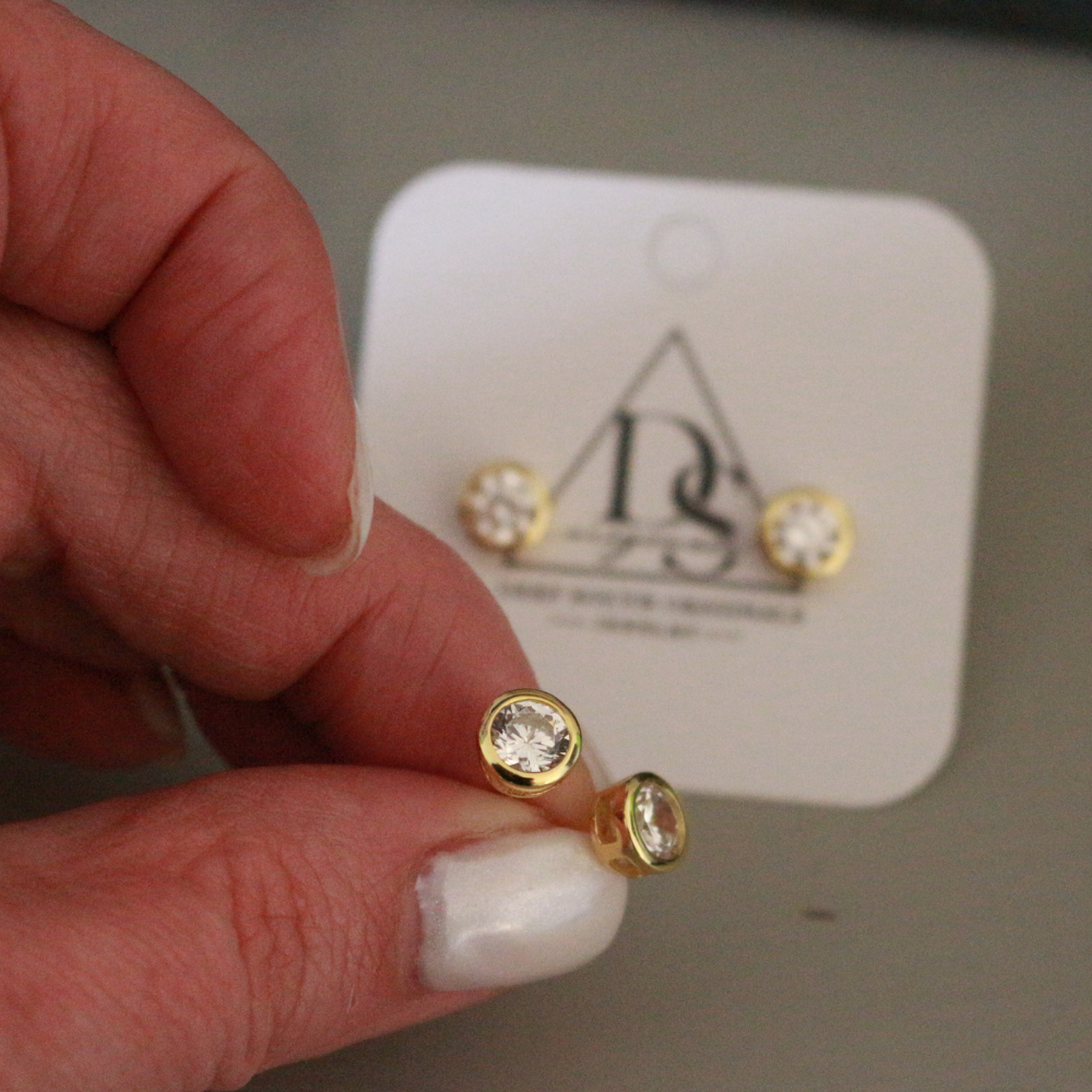 Bezeled Stud Earrings – 14K Gold Plated Sterling Silver