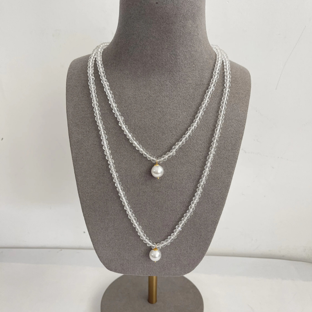 Double Pearl Crystal Strand Necklace