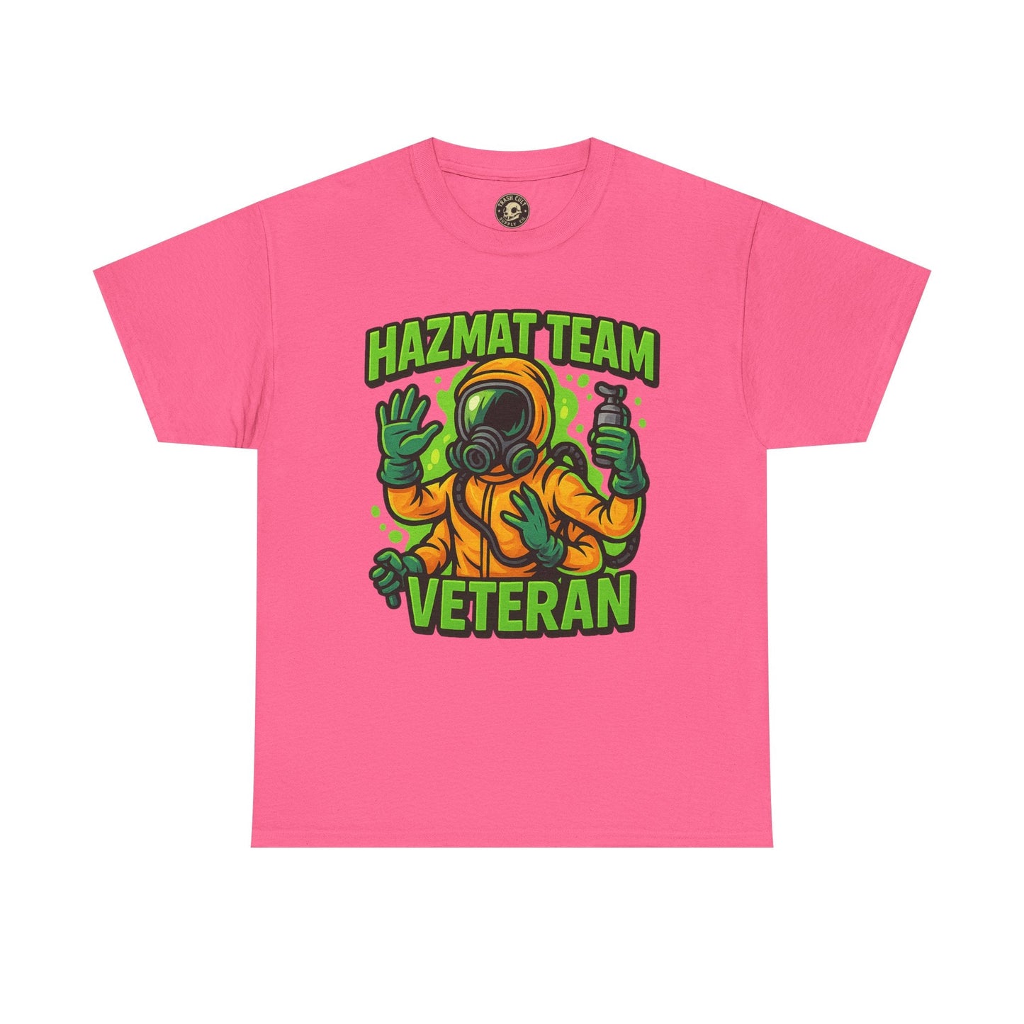 Hazmat Team Veteran T-Shirt – Neon New School Biohazard Graphic Tee | Gildan 5000 Sci-Fi Cotton Shirt