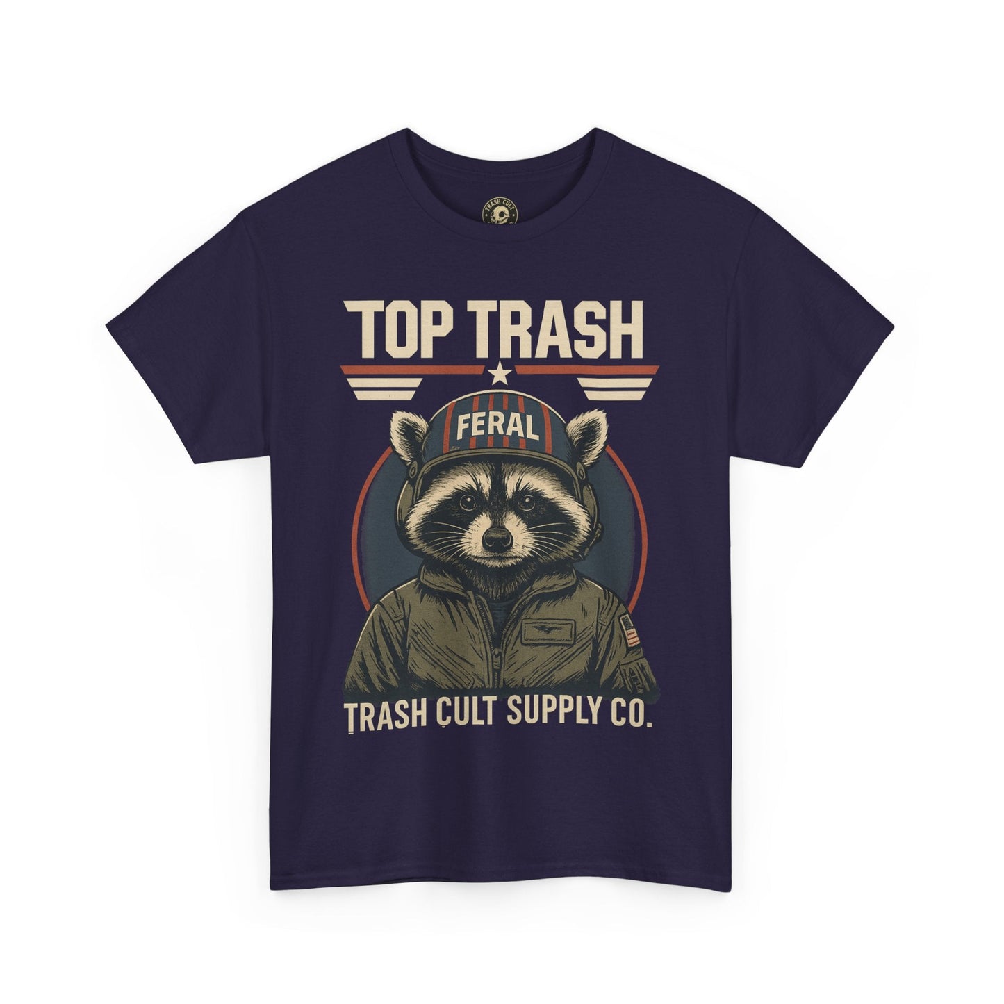 Feral Top Trash Raccoon Pilot Shirt – Trash Cult Supply Co. Parody Tee