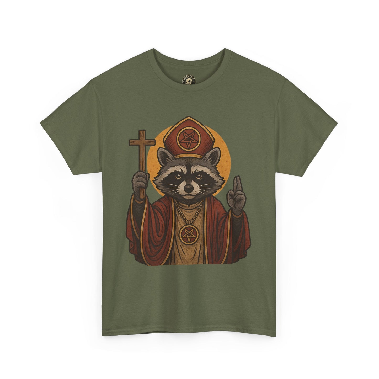 Holy Raccoon Pope Shirt – Funny Cult Priest Graphic Tee – Gildan 5000 Unisex