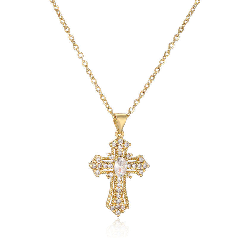 Diamond Gothic Holy Cross Necklace