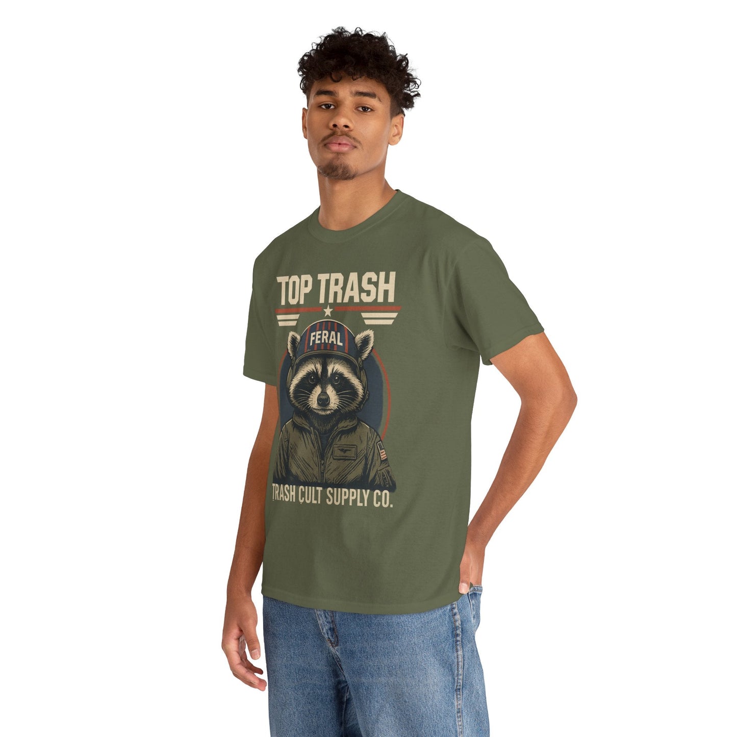 Feral Top Trash Raccoon Pilot Shirt – Trash Cult Supply Co. Parody Tee