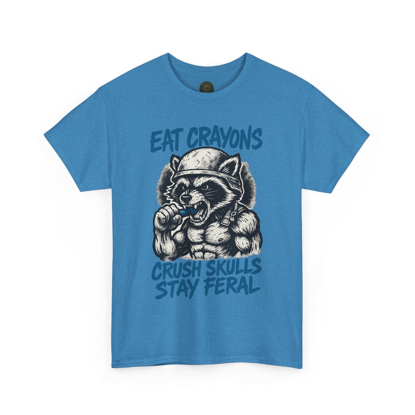 Eat Crayons Crush Skulls Stay Feral Military Raccoon Shirt – Gildan 5000
